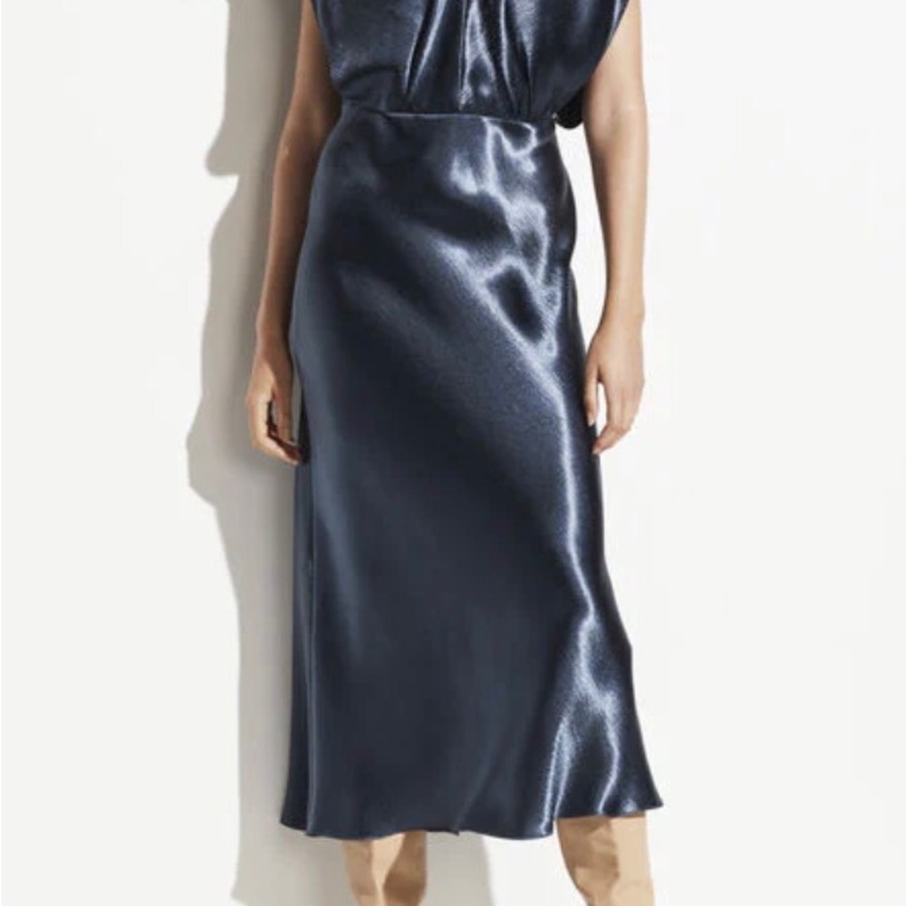 NWT VINCE Metallic Flutter Dress Casa Blue Women’s 6 AS IS